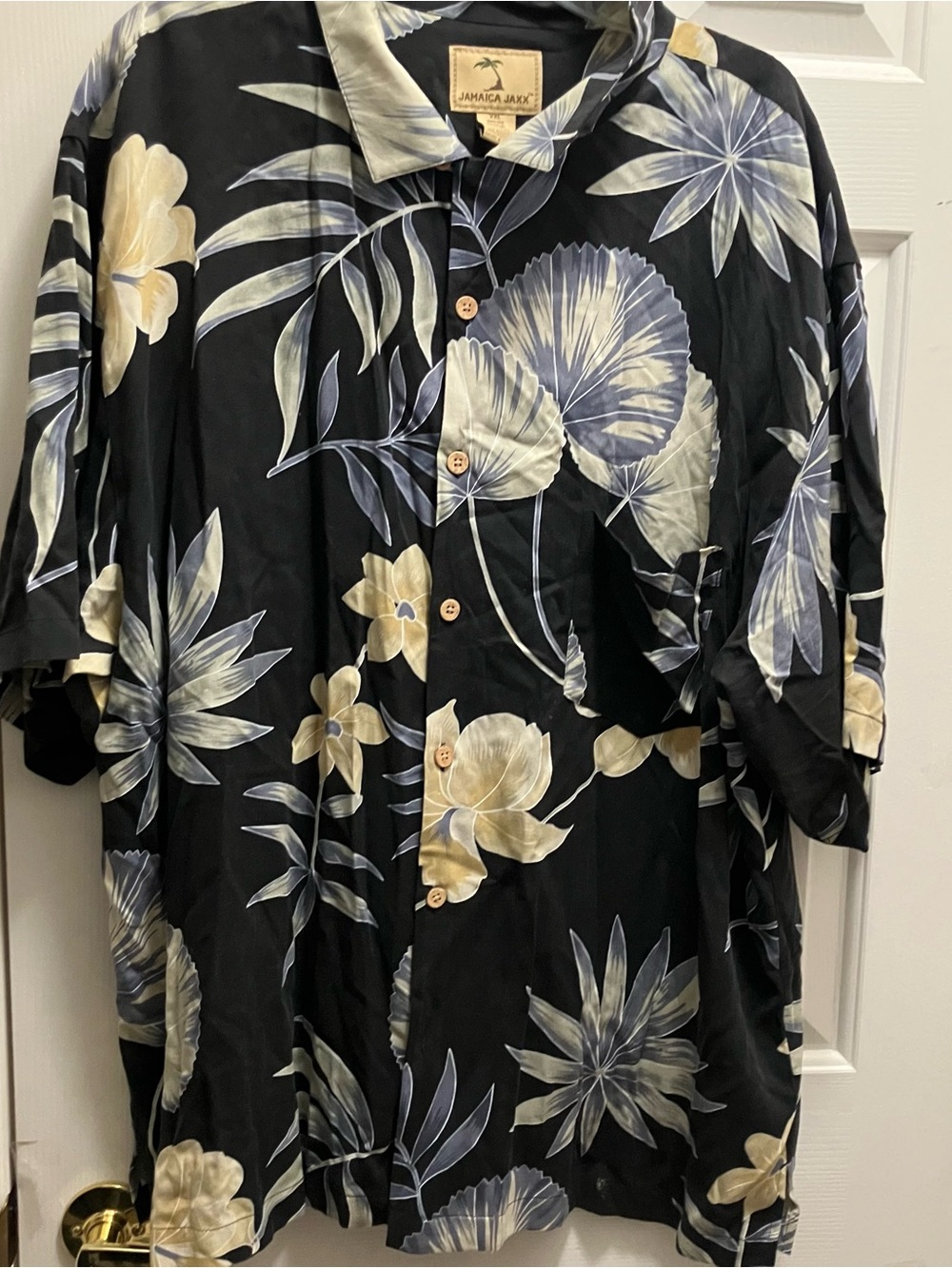 Jamaica Jaxx Men's 100% Silk XXL Short Sleeve Navy/black Floral Hawaiian Shirt